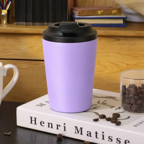 Image of Stvin 380ml Insulated Coffee Mug Travel, Stainless Steel Tumbler with Leak-Proof Lid, Reusable Thermal Cup for Hot & Cold Drinks, Car, Office, Camping & More (3rd Purple)