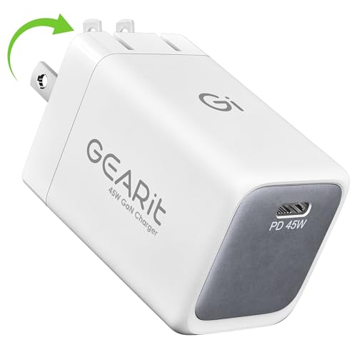 GEARit Compatible with Apple, Samsung, iPhone, iPad | 45W USB C Charger Block | Foldable GaN Wall Charger Box | Fast Charging Wall Plug Power Adapter Brick Cube | Type-C Charging Block - White
