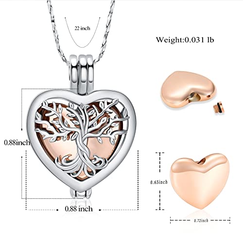 Imrsanl Cremation Jewelry Heart Tree of Life Urn Ashes Necklace for Women Men for Loved One Keepsake Memorial Ash Pendant (Tree-Rose Gold)