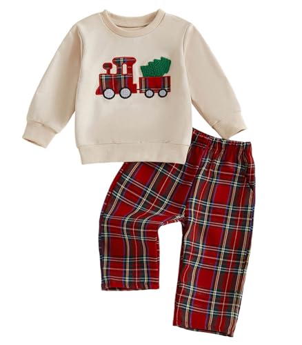 TheFound Christmas Baby Boy Girl Outfit Xmas Fall Winter Pullover Sweatshirt Warm Pant Newborn Toddler Baby Christmas Clothes (Red Car, 12-18 Months)