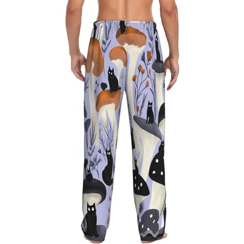 Orange Mushroom Black Cats Pajama Pants Mens Lounge Sleep Pant Long Pajama Bottoms Drawstring Elastic with Pockets3