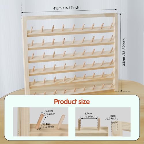 Image of 2 Pack Wooden Thread Holder - 54 Spool Wall Mounted Rack With Screws for Sewing and Embroidery Threads, Hair Bands - Multi-Purpose Organizer (US)