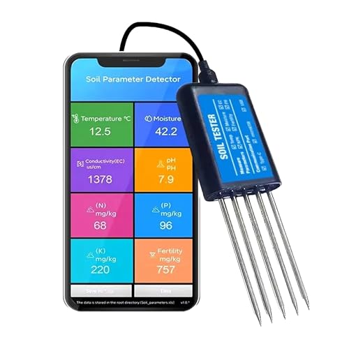 Image of LABART Professional 8 in 1 Soil Tester Temperature Moisture EC PH NPK Soil Sensor Portable USB Type-C for Agriculture with Android App inbuild