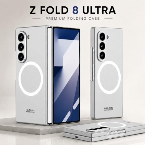 Image of TechTrendz Magnetic Cover [Compatible with MagSafe] for Samsung Galaxy Z Fold 8 Ultra Case Slim Hard PC + Tempered Glass Protective Phone Case for Galaxy Z fold 8 Ultra Back Cover - Silver