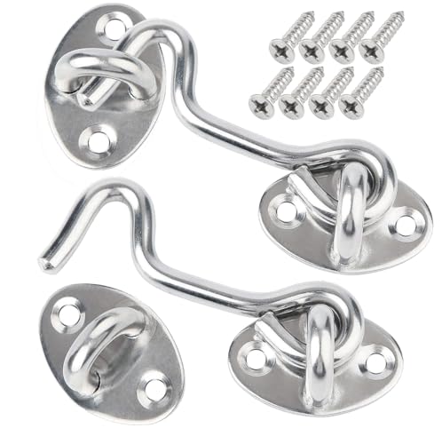 Litensh 2PCS ganchos de cabina y pestillo de ojo para gabinete, cerradura de gancho para puerta de granero, gancho para puerta de puerta y pestillo de ojo, gancho giratorio para ventana 3 pulgadas - imagen 8