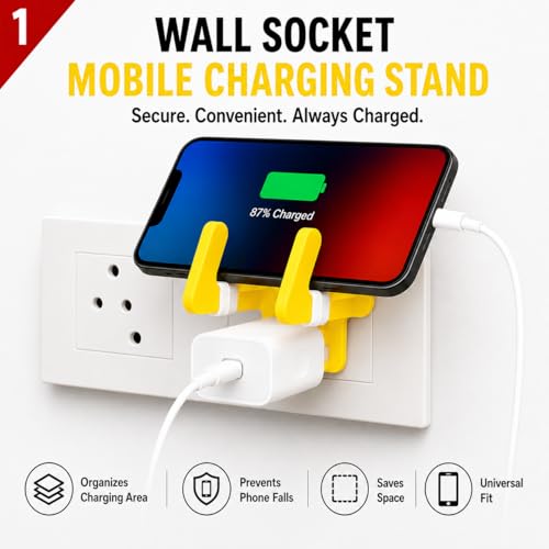 Image of Leo Universal Mobile Holder & Wall Socket Charging Stand | Anti-Slip ABS Mobile Stand for Smartphones & Tablets | Portable Multi Phone Holder for Home, Office & Travel