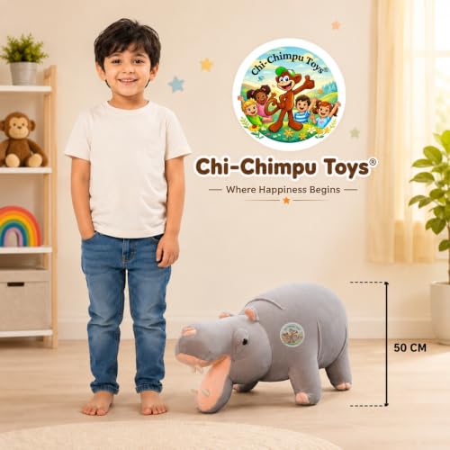 Image of Hippo Soft Toy 50 cm | Realistic Big Size Plush Stuffed Hippopotamus Toy | Soft Cuddly Animal Toy for Kids, Babies, Boys & Girls | Non-Toxic Fabric | Birthday Gift