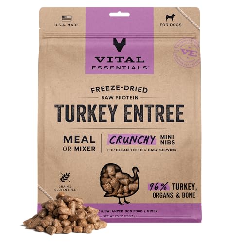 Vital Essentials Freeze-Dried Raw Turkey Meal or Mixer Dog Food Crunchy Mini Nibs, 25 oz