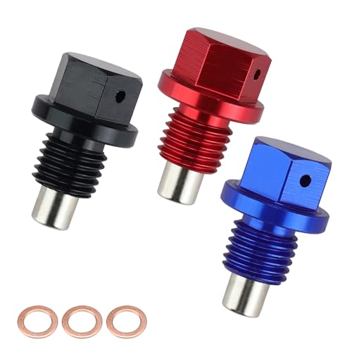 MYLERCT Magnetische Ölablassschraube, M12 x 1,5, 3 Stück Farbige Magnetic Ablassschraube Öl, Universelle Ölablassschraube mit Dichtring für Meisten Autos Boote Motorräder