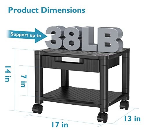 Maxgear Printer Stand, Under Desk Printer Stand With File Storage And Cable Management, Height Adjustable Printer Cart, 2 Tier Computer Printer Desk Stand With 4 Wheels, 3D Printer Table For Office #TOP2
