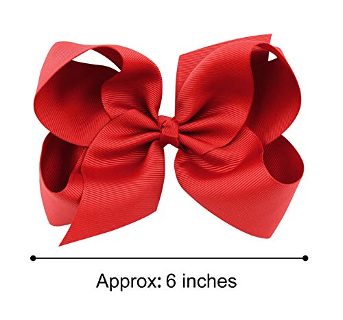 Deeka 2 Pcs 6" Big Hand-Made Grosgrain Ribbon Solid Color Hair Bows Alligator Clips Hair Accessories For Little Teen Toddler Girls Kids Set Of 2 -Red #TOP1