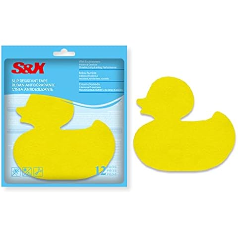S&X Non-Slip Bath Stickers for Kids,Pack of 12 PCS Cartoon Duck Shower Floor Anti Slip Stickers - Comfortable Grip On Slipper Surfaces Cover