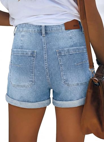 Image of onlypuff Womens Jean Short Cut Off Denim Shorts High Waist Ripped Distressed Stretchy