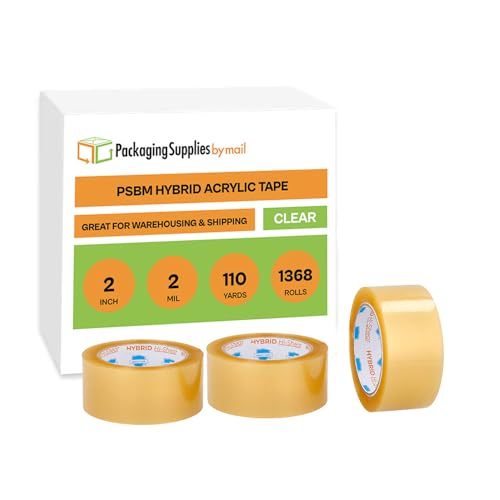 PSBM Acrylic Packing Tape, 2 Inch x 110 Yards, 1368 Pack, Clear, 2 Mil, Packaging Tape for Dispenser Refill, Moving, Storage, Shipping