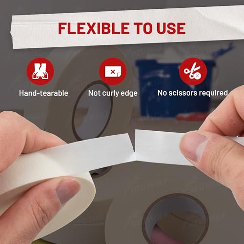 Image of RED WOLF 6 Pack Masking Tape 0.7 inch x 60 Yards, General Purpose for Painting Arts Crafts Label Car Painting, Sharp Paint Line No Residue Painters Tape White Beige Crepe Paper Tape Heat Resistance