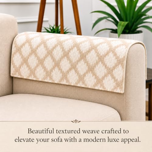Image of STITCHNEST 'Verdant Ikat Stories' Sofa Armrest Cover | Elegant Jacquard Fabric, Washable & Durable for Modern Living (18 x 22 Inches)