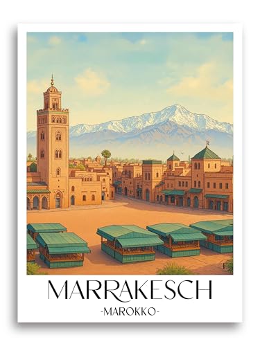 Poster avec motif de villes Marrakech Maroc impression d'art disponible en format A1 A2 A3 A4