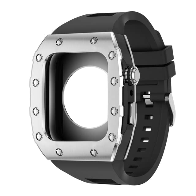 Kit modification Apple Watch 45mm bracelet caoutchouc boîtier métal noir