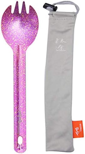 TiTo Bright Colorful Titanium Spork for Outdoor Camping Light Weight Titanium Spoon for Travel Home with Cloth Bag (Rose Spork)