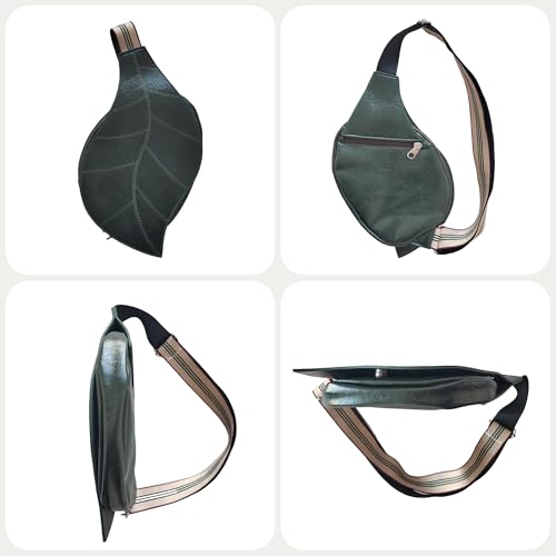 Women's Small Cute leaf Shaped Vegan Leather Crossbody Purse Bag with Strap & Zipper4
