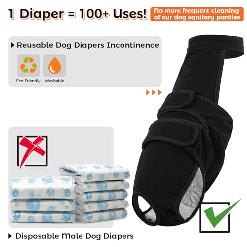 Image of QBLEEV Female Dog Diapers with Adjustable Suspenders - Washable Sanitary Panties for Dogs in Heat or Incontinence, Escape-Proof Reusable Pet Period Underwear Onesie for Small to Large Breeds