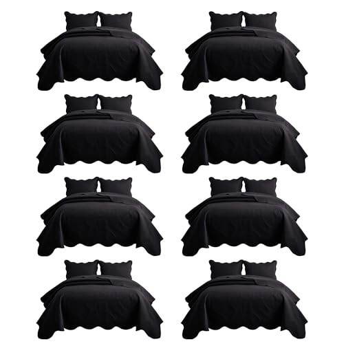 MOONLIGHT20015 King Floral Quilt Set Black Bulk 8 Pack for Hotel & Airbnb