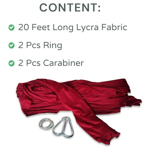 Image of Streetup India Lycra Fabric Aerial Swing /Yoga Hamock With 20 Feet Long Fabric With Carabiner and Ring (Maroon)