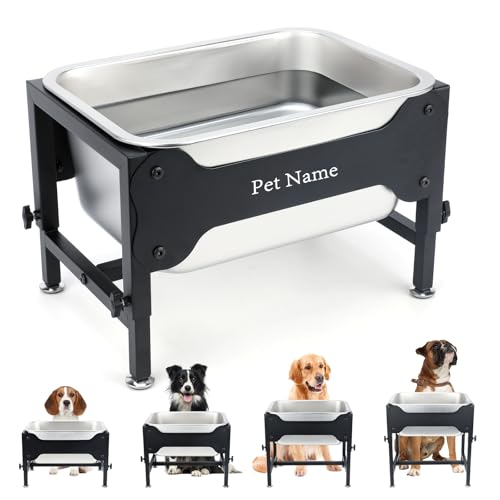 3 Gallons Elevated Large Dog Water Bowl, 4 Height Adjustable Stainless Steel Raised Dog Bowls with Stand, Indoor Outdoor Pet Water Bowl Relief Joint Pressure Pet Dishes for Dogs Easy Clean