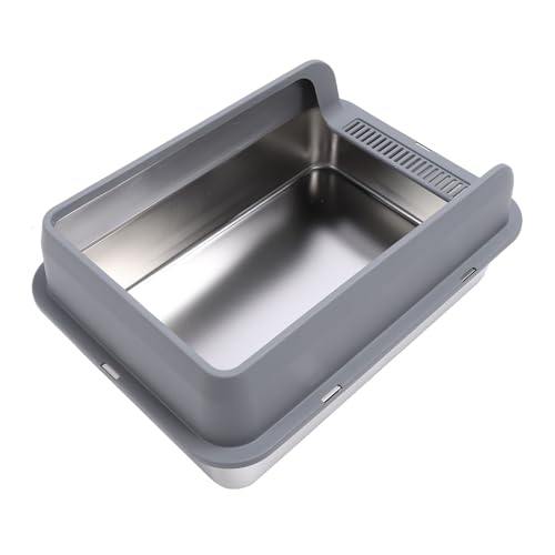Arenero para gatos de acero inoxidable extra grande con tapa miniatura 2