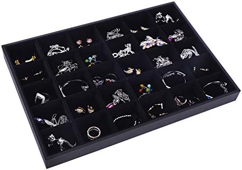 AUTOARK Velvet Stackable 30 Grid Jewelry Tray Showcase Display Organizer,Black,AJ-034