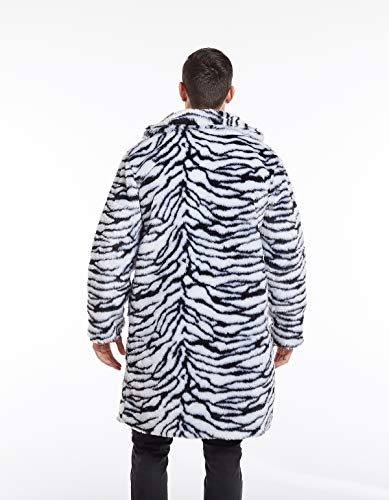 Image of UMREN Mens Warm Leopard Faux Fur Coats Jacket Long Luxury Overwear Parka Cardigans
