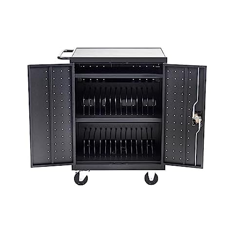 Pearington 32 Device Mobile Charging and Storage Cart for iPads, Chromebooks and Laptop Computers, Up to 13-inch Screen Size, Surge Protection, Front & Back Access Locking Cabinet Cover