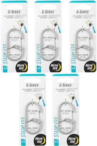 Nite IZE G-Series Dual Chamber Carabiner - Heavy-Duty Key Organizer Carabiner Clip - Dual Chamber Carabiner with Wire Gate Closure - Stainless, Size 3 (5 Pack) image 4
