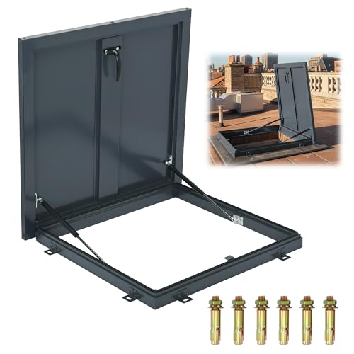 Inracity 23.6'' × 23.6'' Roof Access Hatch, Galvanized Steel Roof Hatch Security Door Cover Plate with Hydraulic Support Rod, Commercial Roof Safety Door with Switch Type Handle, for Home Attic Cellar