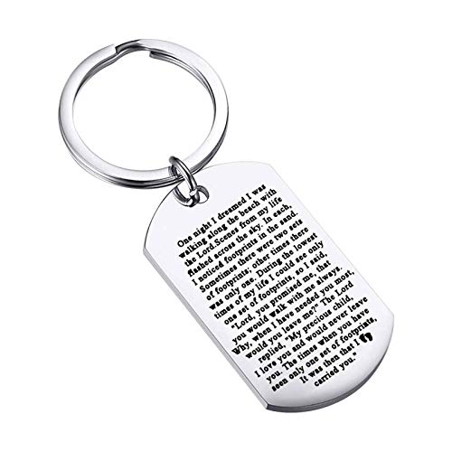 KUIYAI Footprints in The Sand Prayer Key Poems Quote Gift When You Saw Only One Set of Footprints It was Then That I Carried You Key (Dog tag Keychain)