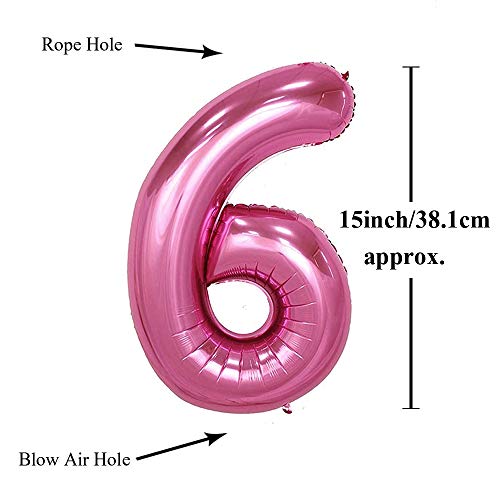 Image of AMFIN 15 Inch 6 Number Foil Balloons for Half Birthday Baby Girl Party Decorations, 6th Wedding Anniversary Decoration Items - Pink