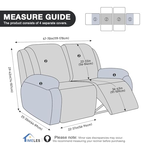 Image of Timeles Recliner Covers Recliner Loveseat Covers Reclining Couch Covers Sofa Slipcovers Stretch Soft Washable (Two-Seater, Cream)