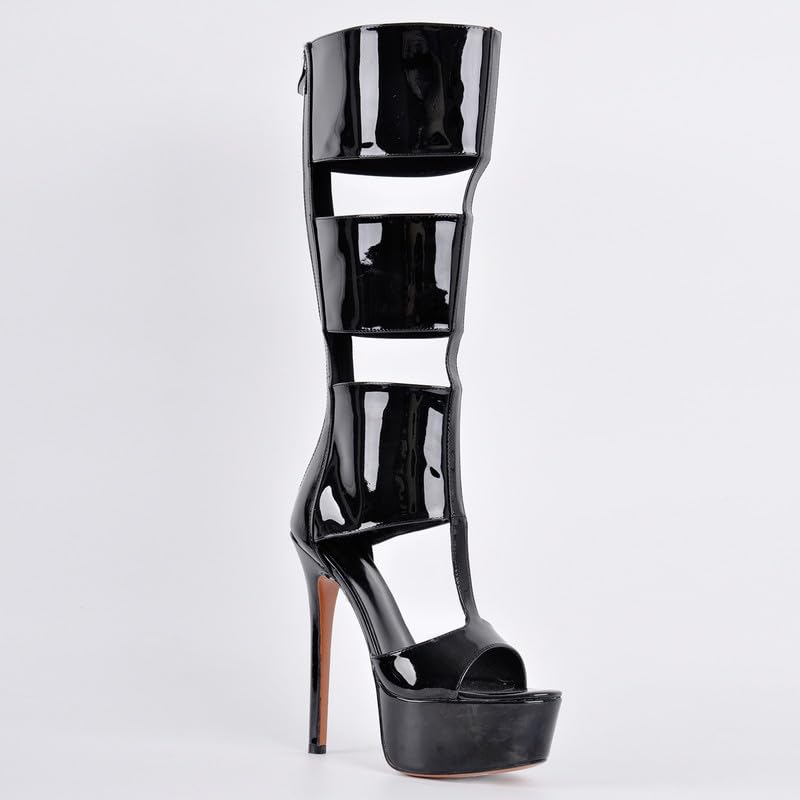 Image of Richealnana Women's Gladiator Knee-High Platform Heels-Stiletto Peep Toe Boots with Back Zipper for Club,Prom,Dance,Sexy