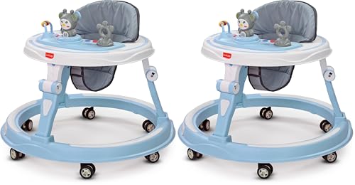 Image of LuvLap 360 Joy Baby Walkers for 9+ Months | 3 Level Height Adjustment Walker with Switchable Food & Musical Toy Tray /Advanced Baby Activity Walker for Kids, Walker for Boys & Girls, Blue (Pack of 2)