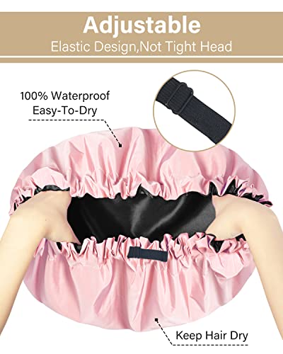 Aquior Shower Cap,Extra Adjustable Shower Caps for Women Double-Layer Waterproof Reusable Hair Cap - Image 4