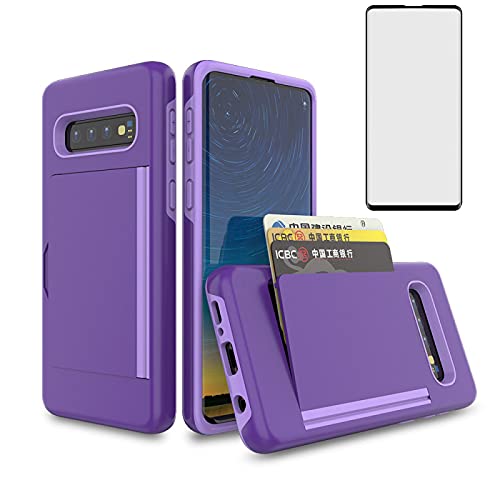 Asuwish Phone Case for Samsung Galaxy S10 5G with Tempered Glass Screen Protector Cover and Credit Card Holder Stand Slim Hybrid Mobile Cell Accessories Glaxay S105G Galaxies S 10 G5 Women Men Purple