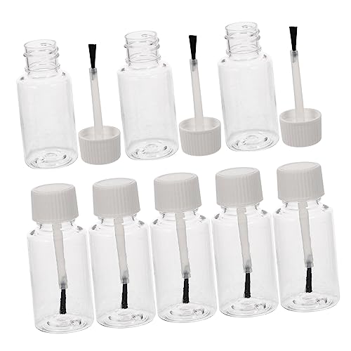HONITANO 8 Piezas Botellas Vacías para Esmalte de Uñas Pet con Cepillo Blanco Paquete de Botellas Transparentes para Almacenamiento de Esmalte y Aceites Esenciales Sellado Seguro para
