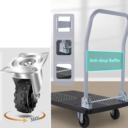 Carro de Plataforma Plegable de Alta Resistencia con asa de Empuje/tracción. Carretilla de Mano portátil para facilitar el traslado de Suministros. Carro Compacto sobre r