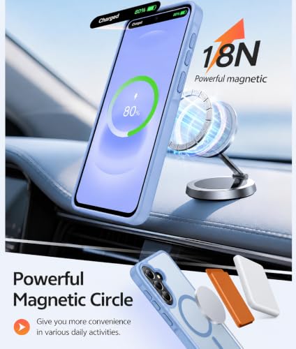 Image of Elzzi Magnetic Cover for Samsung A57 Case [MIL-Grade Drop Tested & Compatible with MagSafe] Translucent Matte TPU + Hard PC Back Cover, Anti-Scratch Shockproof Phone Case (Official Blue)