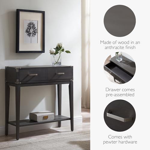 Image of Leick Home 24032 Beckett One Drawer Hall Stand with Shelf for Living Room, Hallway, Entryway, Anthracite /Pewter