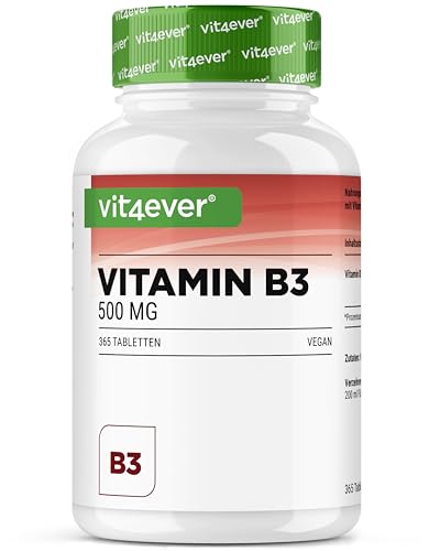 Vitamina B3 (Niacina) - 500 mg - 365 Comprimidos - Nicotinamida Alta Dosis - Sin enjuague - Sin aditivos no deseados - Vegano