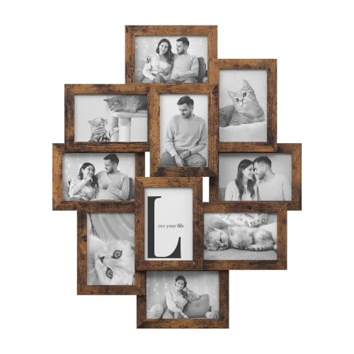 SONGMICS Collage Picture Frame 10 Frames for 4x6 Photos Multi Wall Decor Rustic Brown RPF020X01