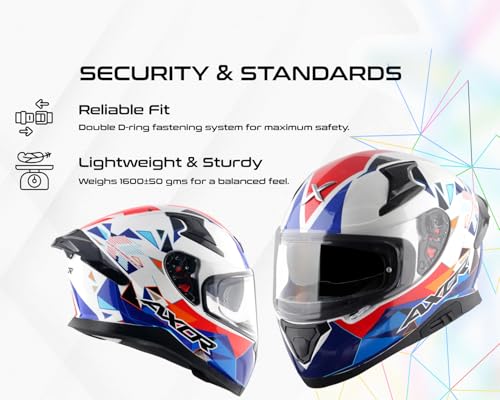 Image of Axor Apex Prism ISI DOT ECE Certified Full Face Helmet for Men and Women with pinlock Fitted Outer Clear Visor and Inner Smoke Visor and Advanced Ventilation-White Blue-XL