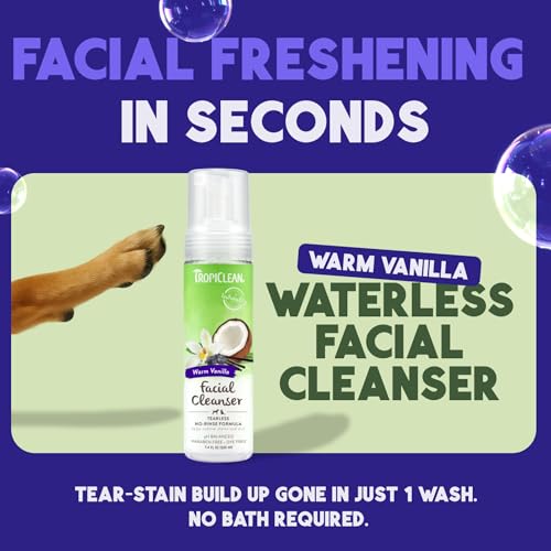 TropiClean Waterless Facial Cleanser for Dogs, 7.4oz - Made in USA