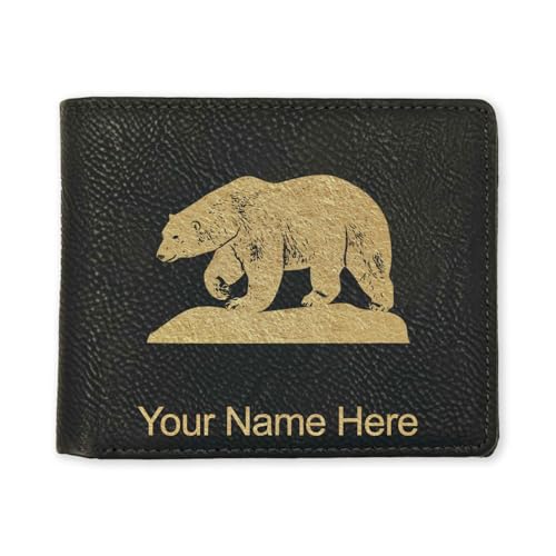 LaserGram Faux Leather Bi-Fold Wallet, Polar Bear, Personalized Engraving Included (Black with Gold)